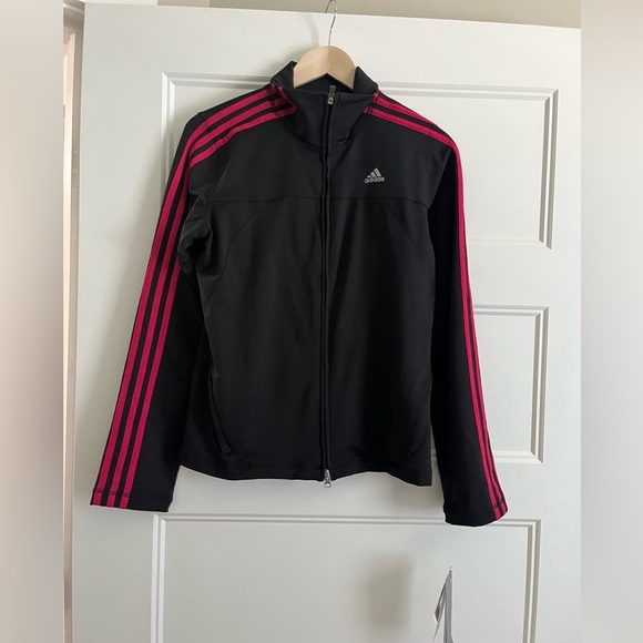 adidas Womens Jacket Medium Full Zip Long Sleeve Athletic 3 Pink Strip - Picture 1 of 6
